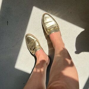 Restricted Gold Metallic Mules with Loafer Design